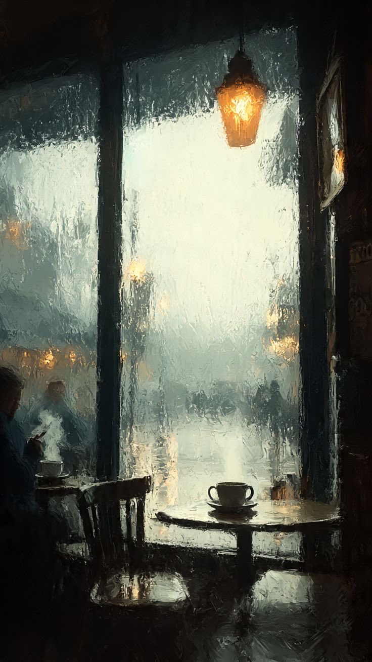 In the midst of a dark, misty atmosphere within an indoor café by Unknown
